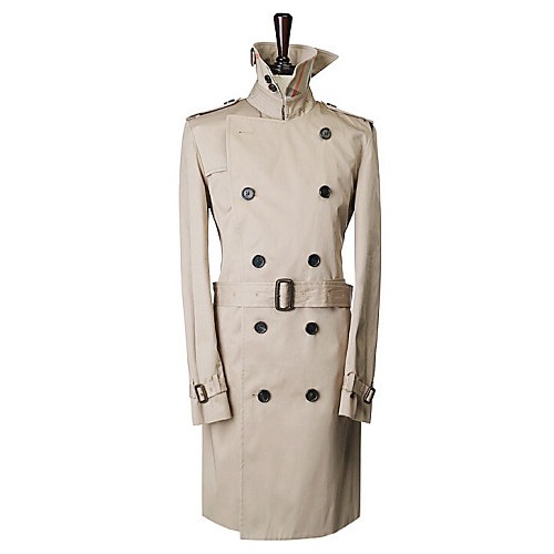 Men's Solid Casual / Work Trench coat,Cotton Long Sleeve-Blue / Beige / Tan