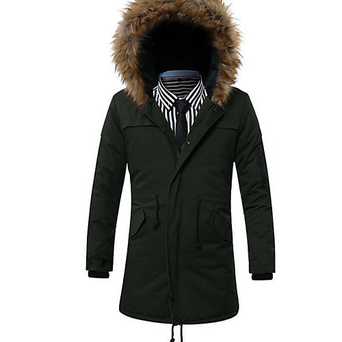 Men's Regular Padded Coat,Simple Going out / Casual/Daily Solid-Cotton Cotton Long Sleeve Hooded Blue / Black / Green