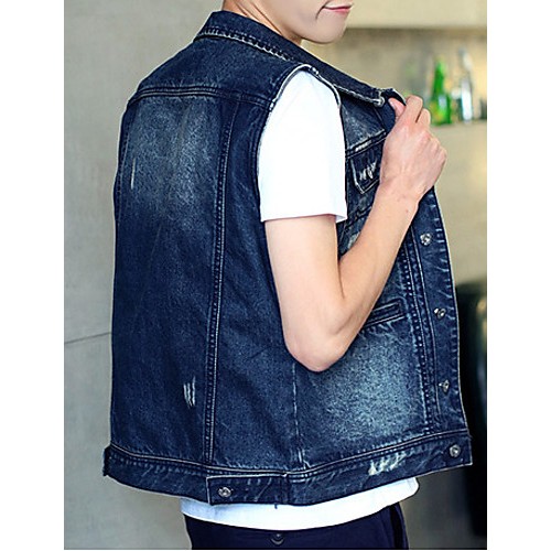 Men's Sleeveless Casual / Plus Size Jacket,Cotton Solid Blue