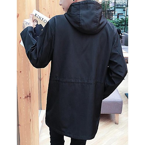 Men's Casual/Daily Simple Jackets,Solid Stand Long Sleeve Fall Black Polyester Medium