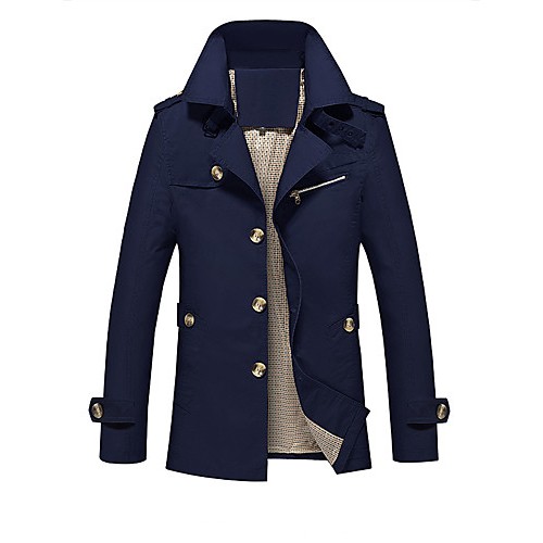 Men's Solid Casual / Plus Size Slim Fashion Trench coat Cotton Lapel Long Sleeve-Black /Blue /Green /Yellow Fall /Winter