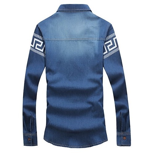 Men's Geometric Pattern Denim Shirt , Cotton / Polyester Casual / Plus Sizes