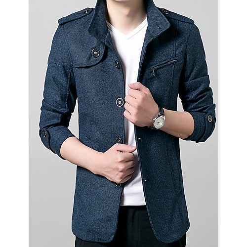 Men's Solid Casual / Work / Formal / Sport / Plus Sizes Trench coat,Cotton / Polyester Long