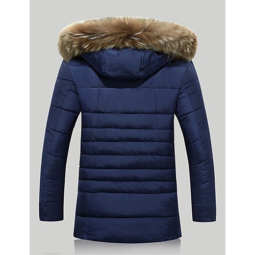 Men's Long Padded Coat,Simple / Street chic Plus Size / Casual/Daily / Formal Solid-Polyester Polyester Long Sleeve HoodedBlue / White /