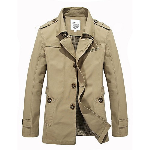 Men's Solid Casual / Work / Formal Trench coat,Cotton Long Sleeve-Black / Green / Yellow / Beige / Tan