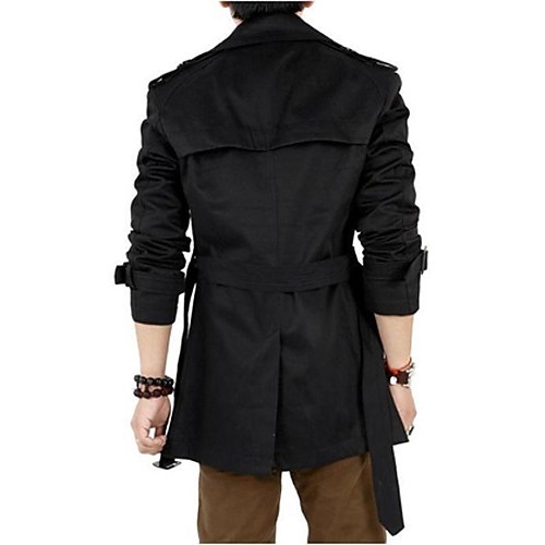 Men's Plus Size / Casual/Daily Simple Trench Coat,Solid Long Sleeve Black Polyester