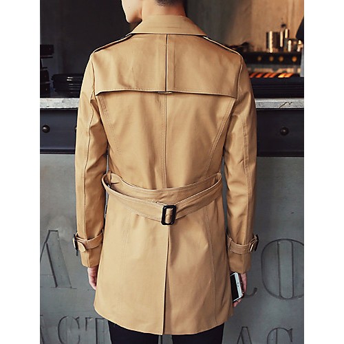 Men's Fashion Classical Solid Single-Breasted Slim Fit Mid-Long Trench;Cotton/Windbreaker/Solid