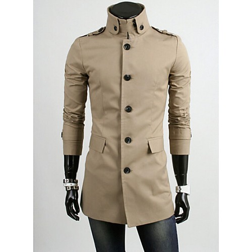 Men's Solid Casual / Work / Sport Trench coat,Cotton Long Sleeve-Black / Blue / Beige / Tan