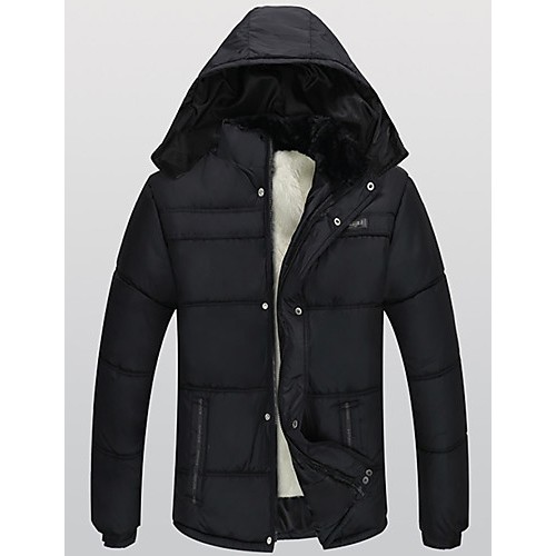 Hot Sale Men's Regular Padded Plus Size Solid-Polyester Polyester Long Sleeve Hooded Black