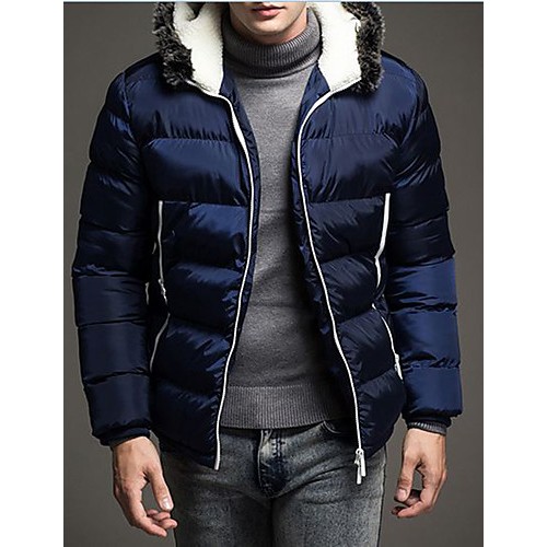 Men's Regular Padded Coat,Polyester / Nylon Patchwork Long Sleeve