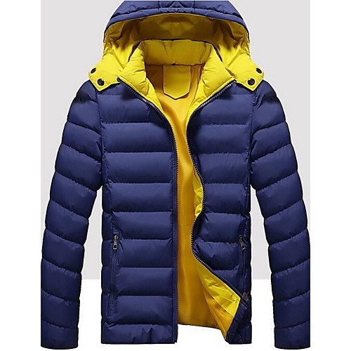 Men's Regular Padded Coat,Simple Casual/Daily Solid-Cotton / Polyester Polypropylene Long Sleeve Hooded Blue / Red / Black / Green
