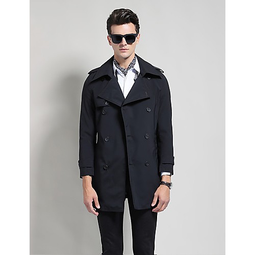 Men's Solid Casual / Work Trench coat,Cotton / Polyester Long Sleeve-Black / Blue / Brown / Yellow