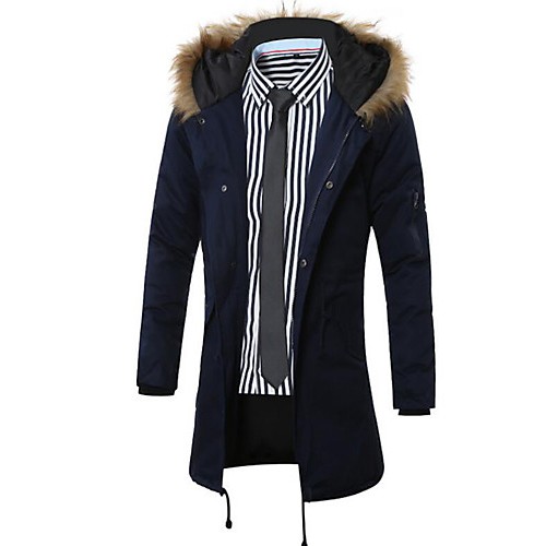 Men's Regular Padded Coat,Simple Going out / Casual/Daily Solid-Cotton Cotton Long Sleeve Hooded Blue / Black / Green