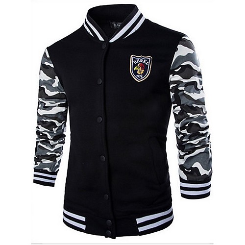 Men's Sports Hoodie Jacket,Solid Stand Micro-elastic Cotton Long Sleeve Fall / Winter  