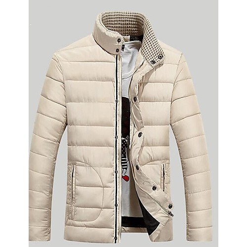 Men's Padded Coat,Simple Casual/Daily Solid-Others Polyester Long Sleeve Stand White / Black