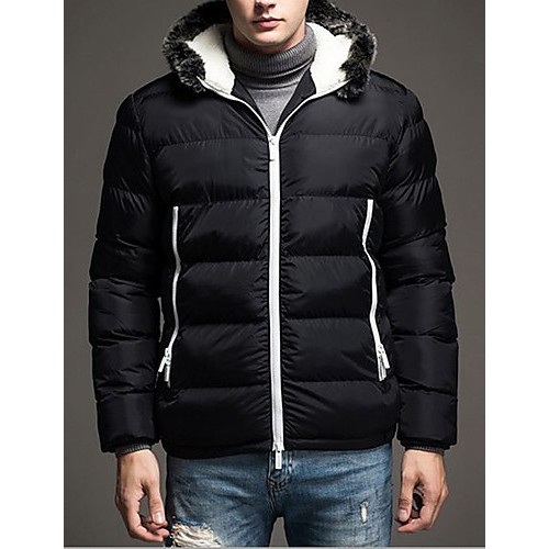 Men's Regular Padded Coat,Polyester / Nylon Patchwork Long Sleeve