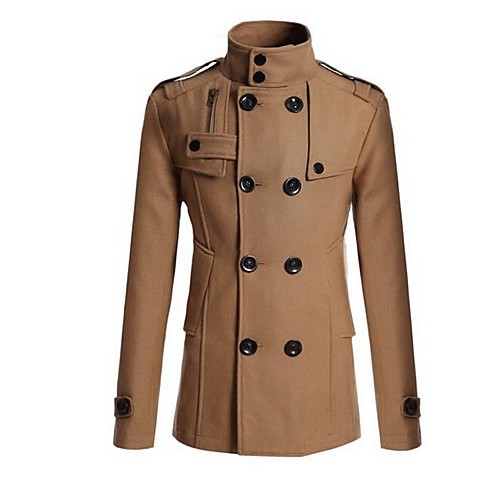 Men's Casual/Daily / Work Simple Trench Coat,Solid Stand Long Sleeve Fall / Winter Blue / Black / Brown / Gray Others Medium