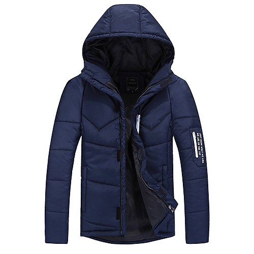 Men's Regular Padded Casual/Daily Solid-Polyester Polypropylene Long Sleeve Hooded Blue / Black