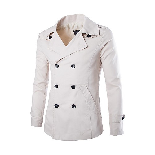 Men's Solid Casual Trench coat,Cotton Long Sleeve-Black / White