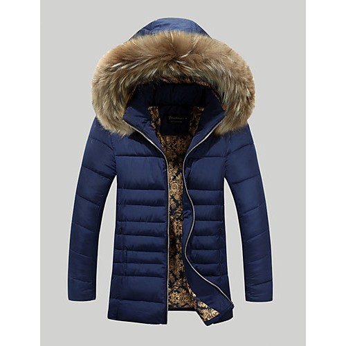 Men's Long Padded Coat,Simple / Street chic Plus Size / Casual/Daily / Formal Solid-Polyester Polyester Long Sleeve HoodedBlue / White /
