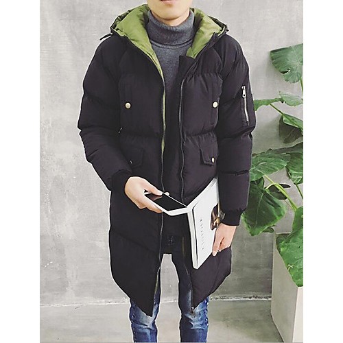 Men's Regular Padded Coat,Simple Casual / Going out Solid-Polyester Polypropylene Long Sleeve Shirt Collar Blue / Black / Gray