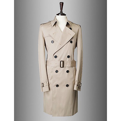 Men's Solid Casual / Work Trench coat,Cotton Long Sleeve-Blue / Beige / Tan