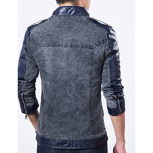 Men's Long Sleeve Casual Jacket,Polyester Solid Black / Blue