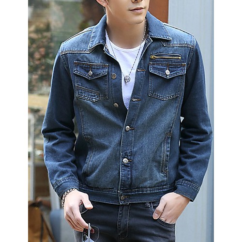 Men's Long Sleeve Casual Jacket,Cotton Solid Blue