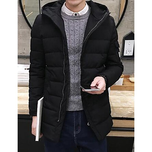 Men's Long Padded Coat,Simple Casual/Daily Solid-Polyester Cotton Long Sleeve Black