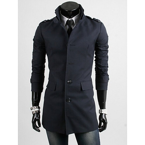 Men's Solid Casual / Work / Sport Trench coat,Cotton Long Sleeve-Black / Blue / Beige / Tan