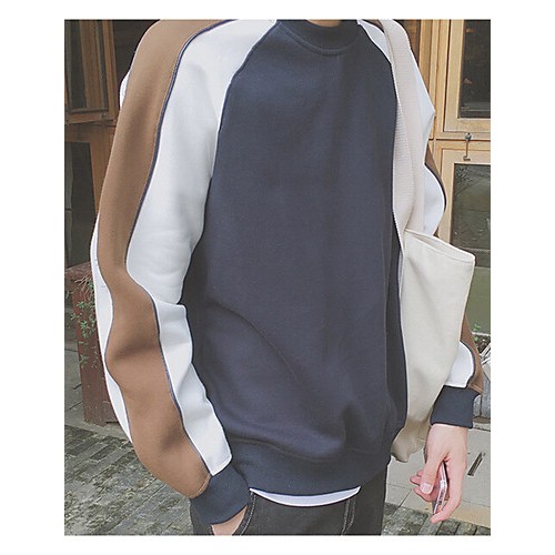 Men's Casual/Daily Simple Hoodie Jacket,Color Block Round Neck Micro-elastic Cotton Long Sleeve Winter  