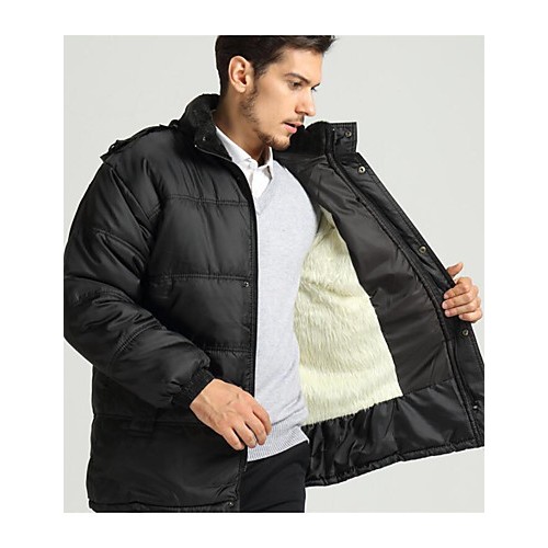 Men's Regular Padded Coat,Simple Casual/Daily Solid-Others Cotton Long Sleeve Black