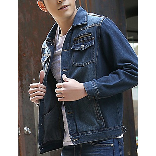 Men's Long Sleeve Casual Jacket,Cotton Solid Blue