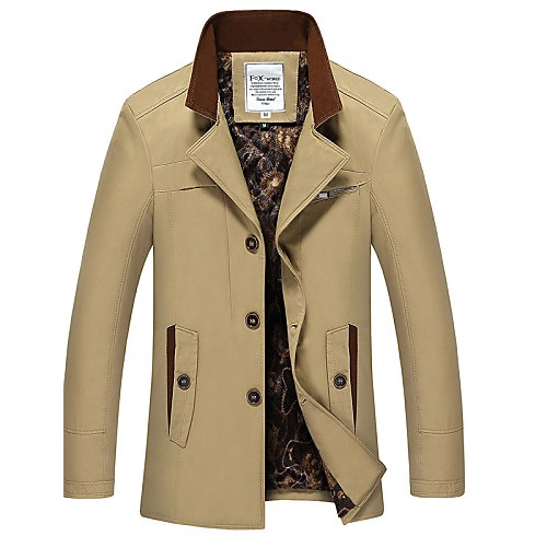Men's Long Sleeve Long Trench coat , Cotton Pure Plus Size