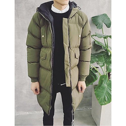 Men's Regular Padded Coat,Simple Casual / Going out Solid-Polyester Polypropylene Long Sleeve Shirt Collar Blue / Black / Gray