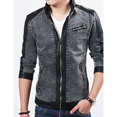 Men's Long Sleeve Casual Jacket,Polyester Solid Black / Blue